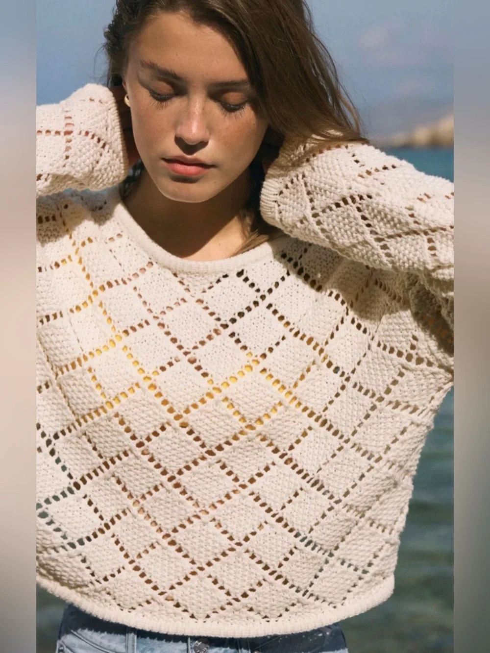 Z Supply Hullen Diamond Crochet Cotton Sweater - Relaxed Lightweight Knit